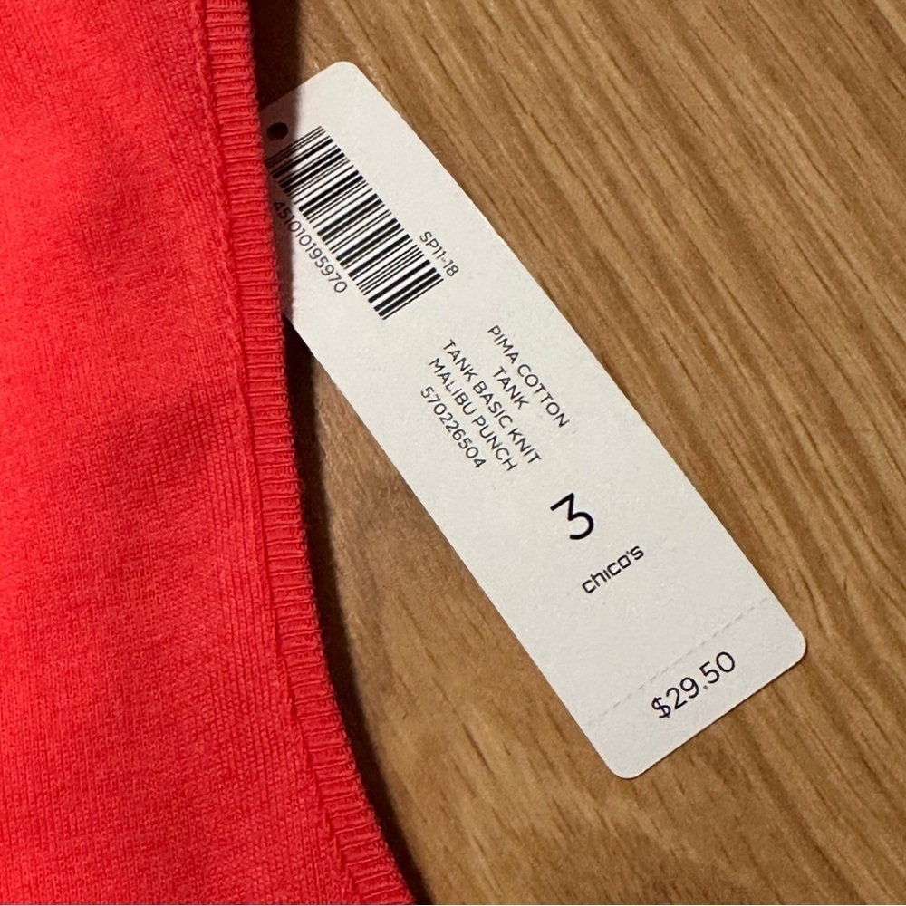 Chicos 100% Supima Cotton Tank Basic Knit Malibu Punch NWT - Picture 2 of 5